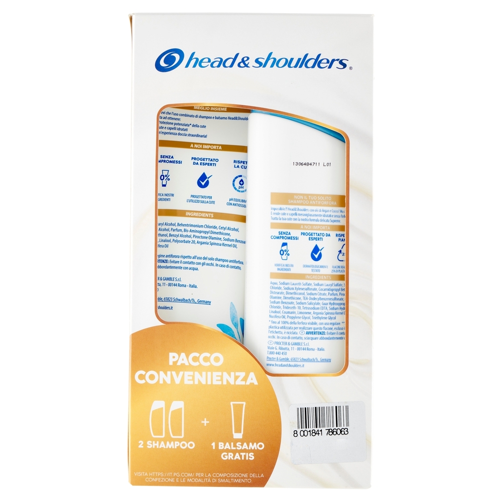 Head & Shoulders Shampoo Antiforfora 2x225ml+1 Balsamo CuteCapelli 220ml Gratis - Supreme Idrata